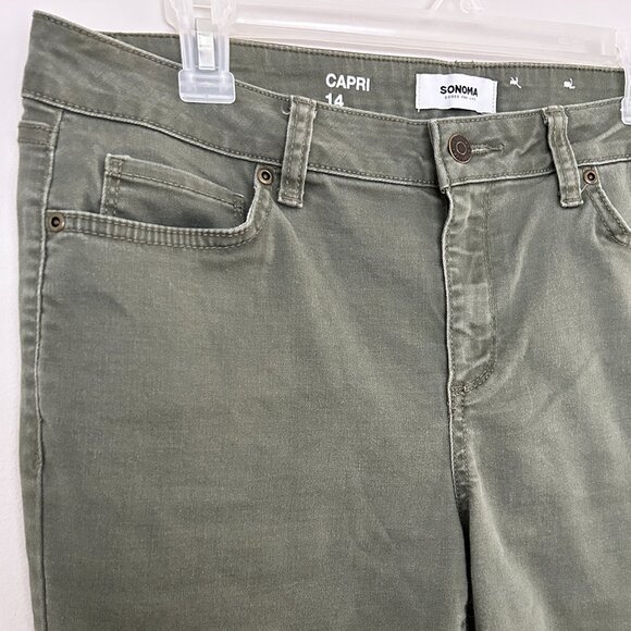 SONOMA Capri Crop Stretch Ladies Olive Green Soft Jeans. Size 14. Zip Pockets - Picture 8 of 12